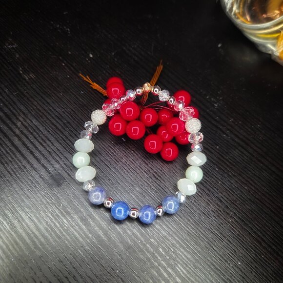 Amazonite and Blue Aventurine Gemstone Bracelet Winter Jewelry Gift - Picture 6 of 8